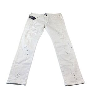 PRPS Windsor White Black Paint Splatter Tapered Skinny Stretch Jeans Size 36x30